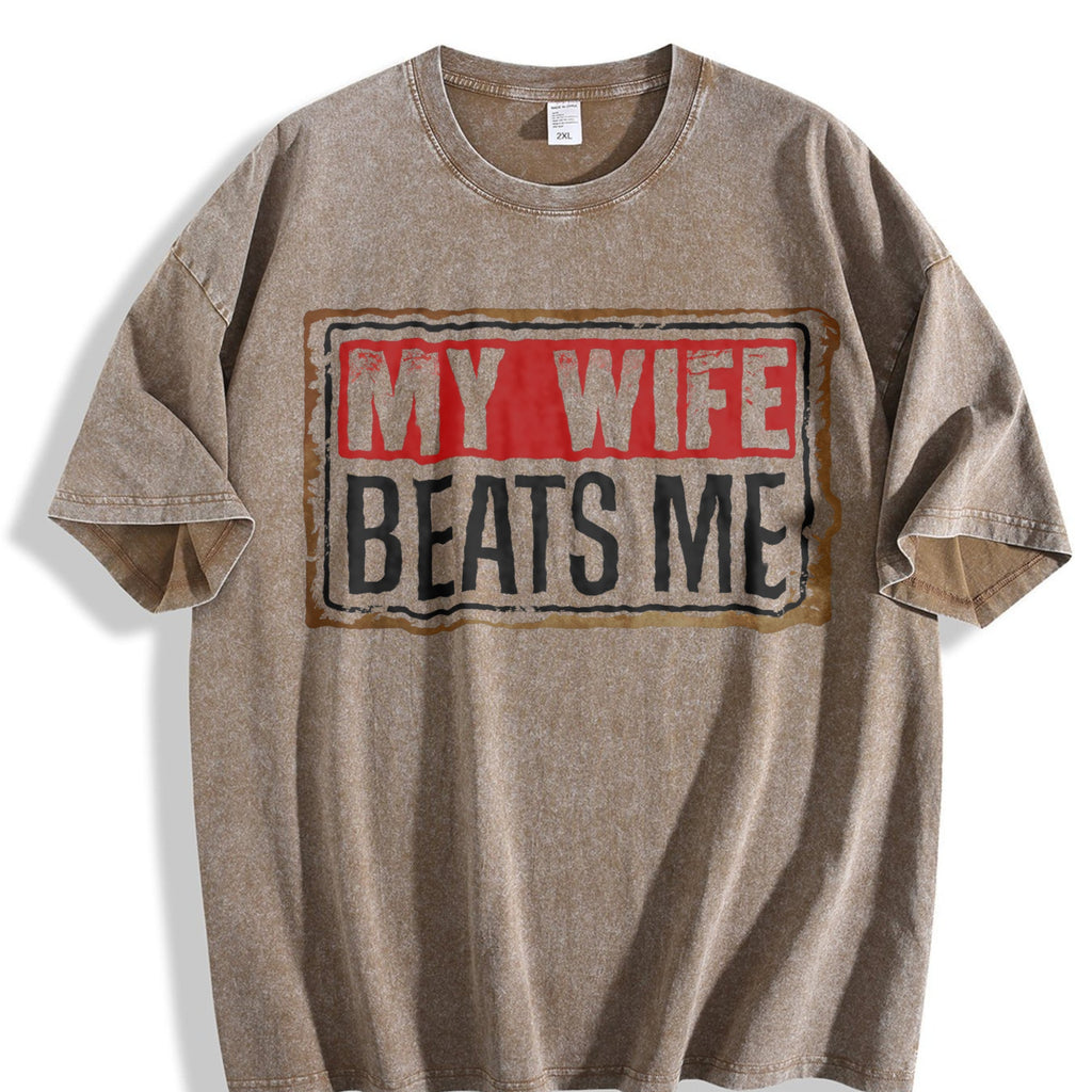 Funny My Wife Beats Me Vintage Washed T-Shirt product image 3