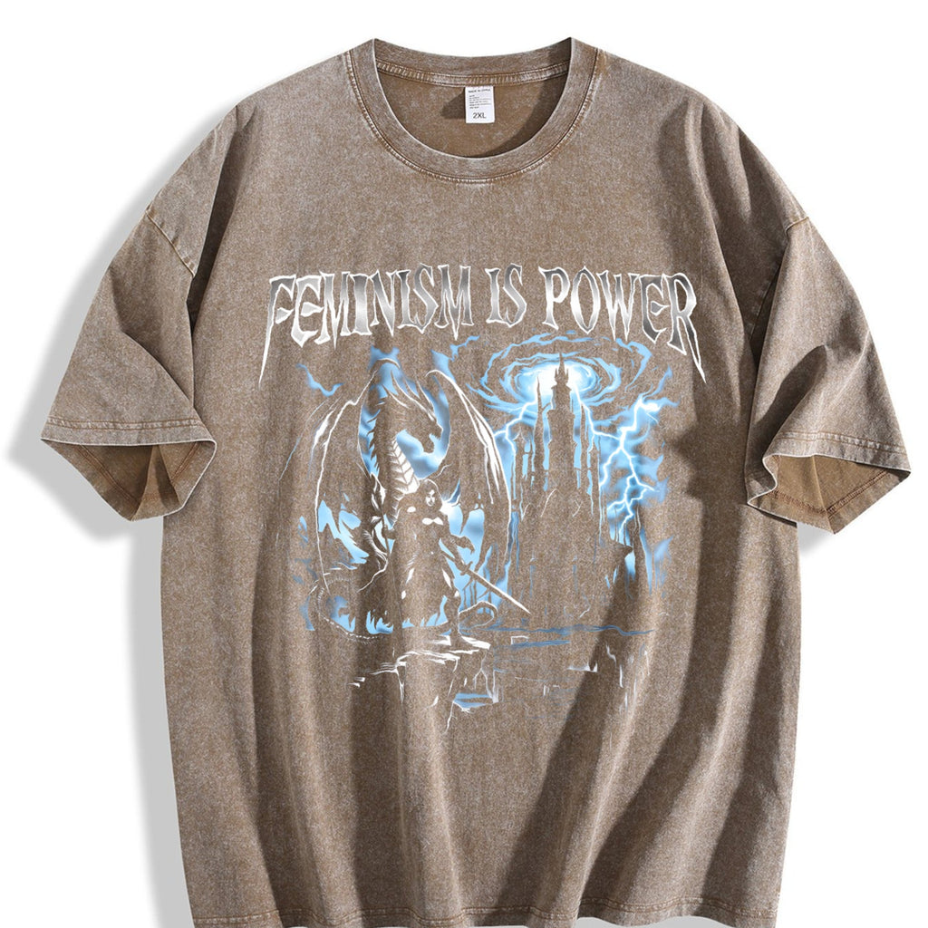 Feminism Is Power Dragon 90s Vintage Washed T-Shirt product image 3
