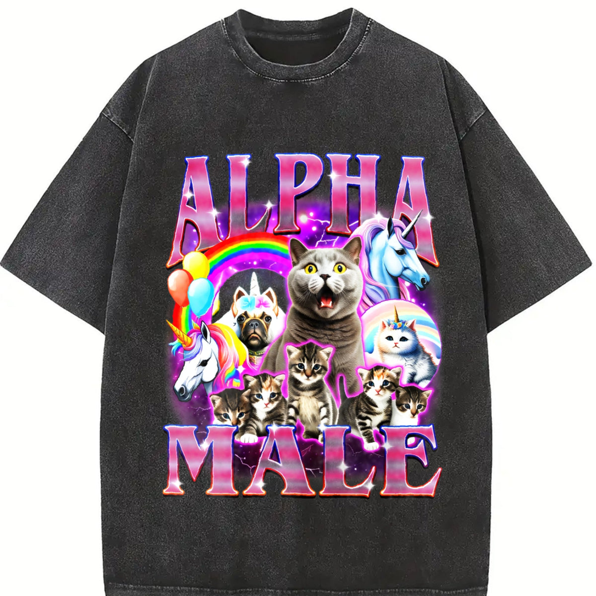 Alpha Male Unicorn Ironic 90s Vintage Washed T-Shirt product image 2