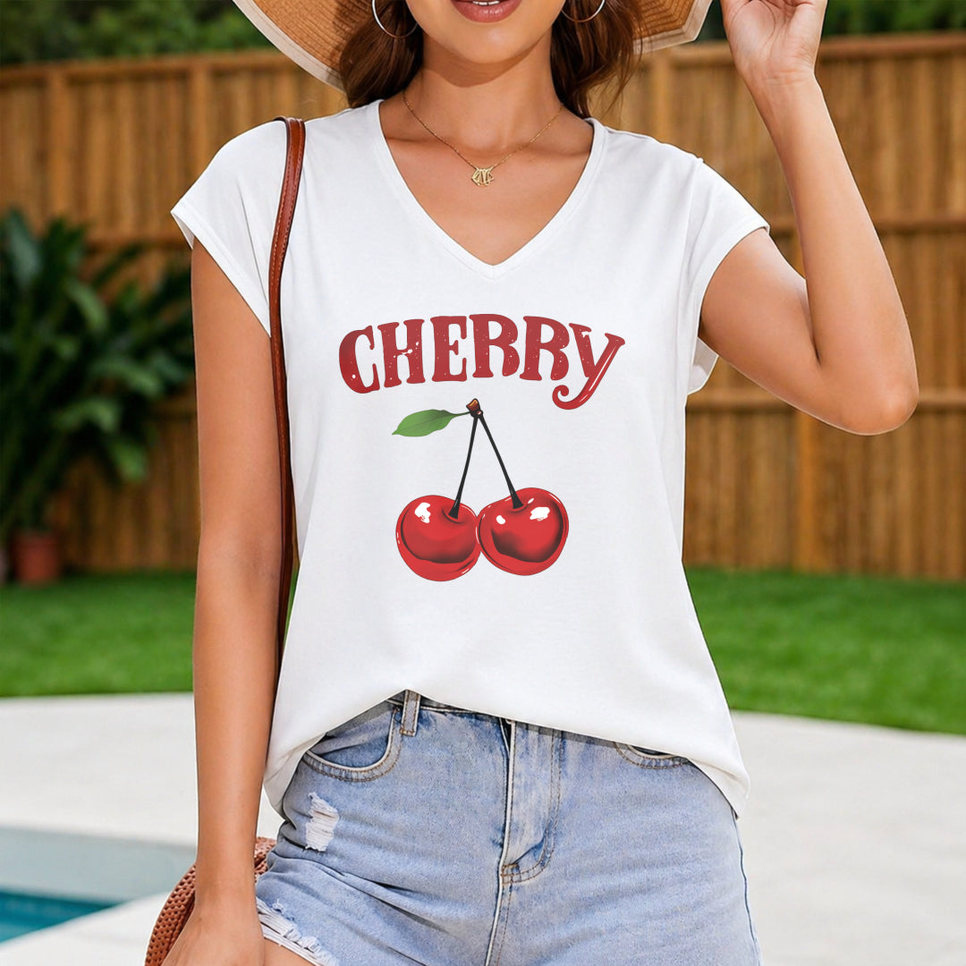 Sexy Cherry Crop - Summer Women's V-Neck Tank Top