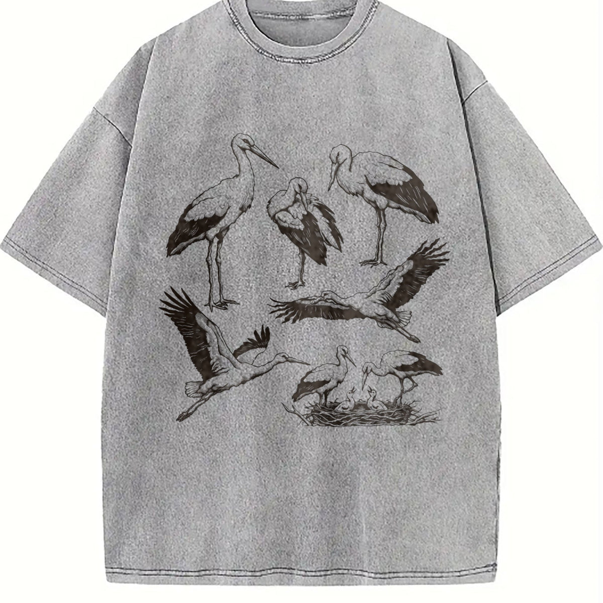 Stork Bird 90s Tattoo Vintage Washed T-Shirt product image 5