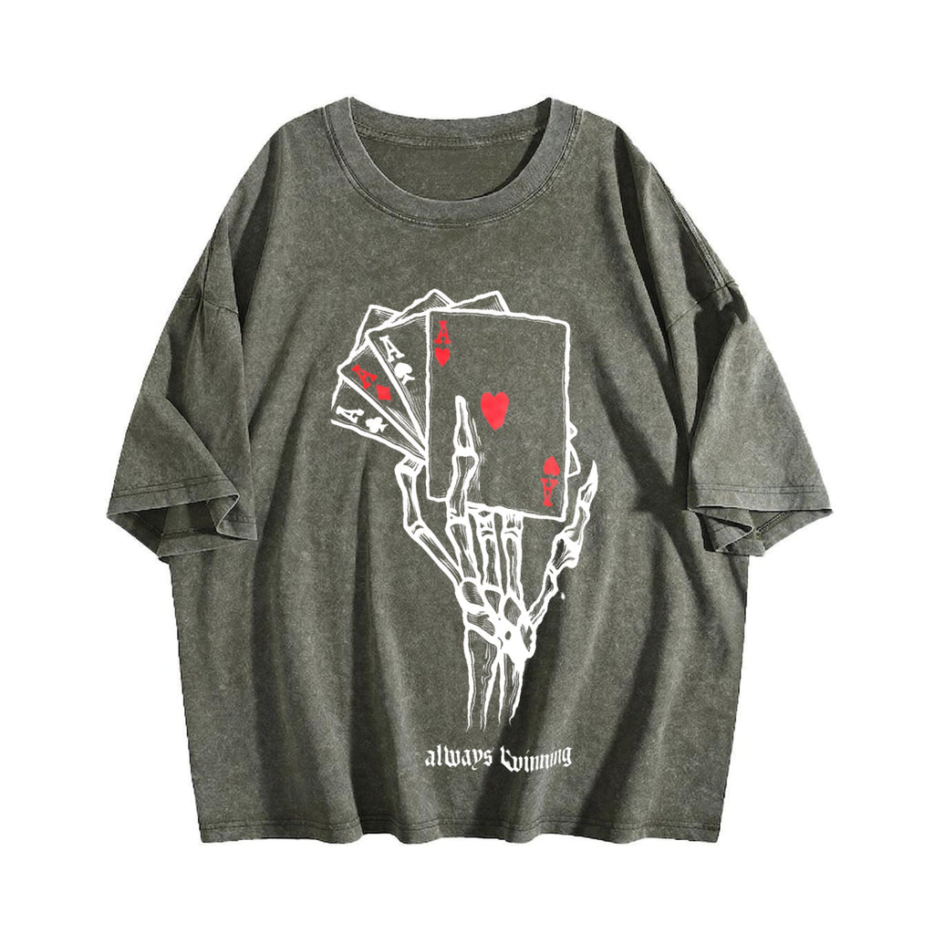 Dark Punk Of A Skeleton Hand Playing Poker Vintage Washed product image 4