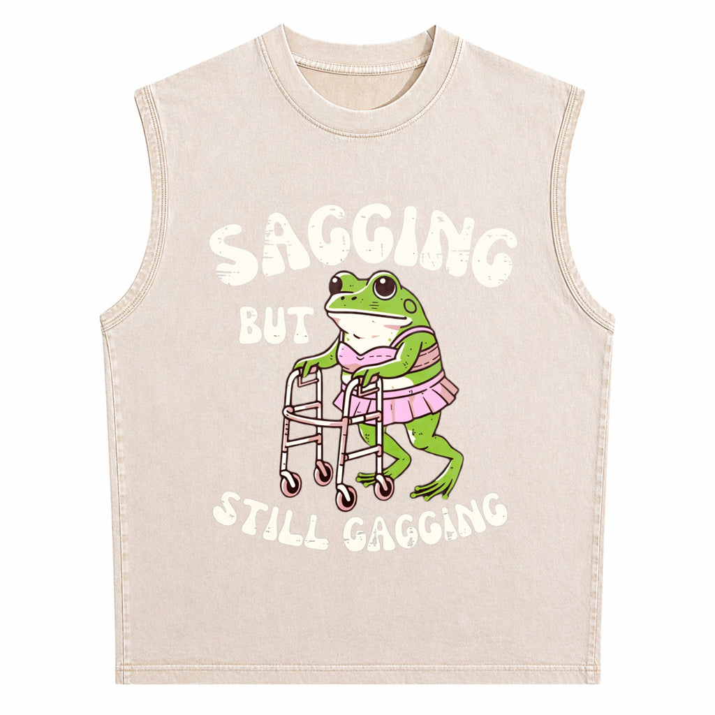 Sagging But Still Gagging Frog Funny Cringe Meme Men's Washed Tank Top
