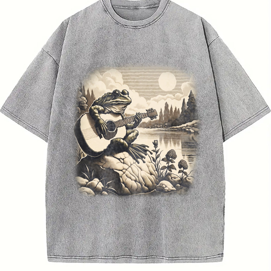 Frog Playing Guitar 90s Vintage Washed T-Shirt product image 5