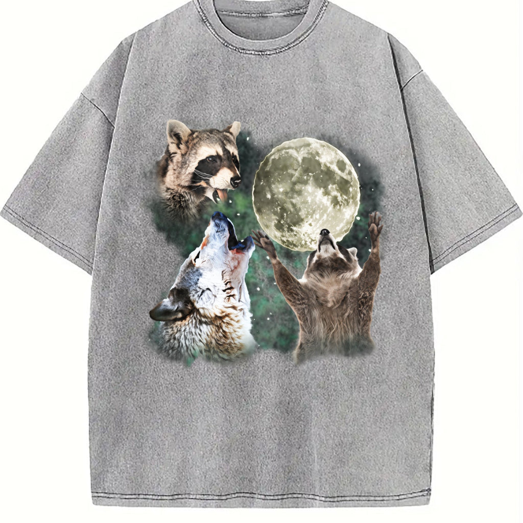 Raccoon And Wolf Vintage Washed T-Shirt product image 5