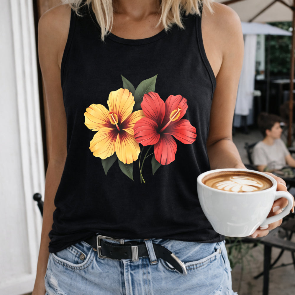 Red and Yellow Hibiscus Flowers Women's Tank Top