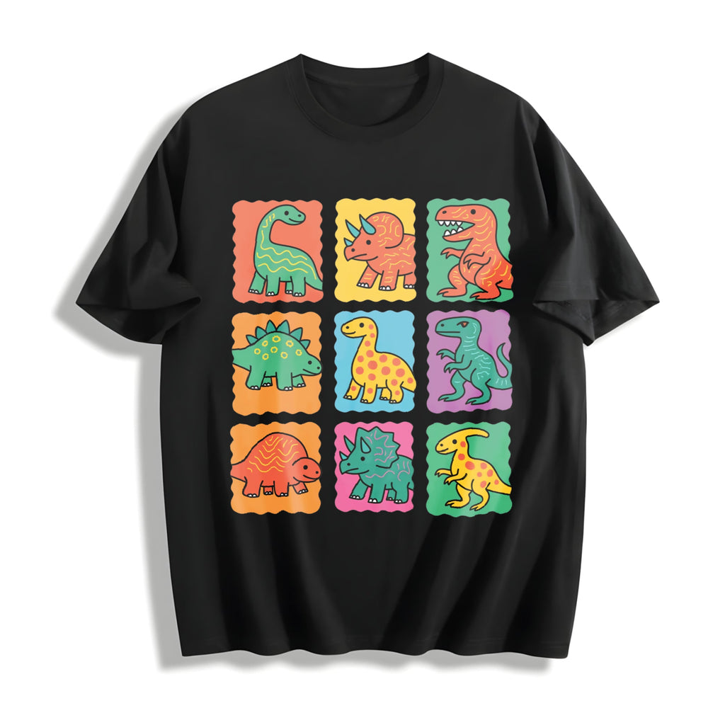 Cute Colorful Dinosaur Grid Illustration Boxy - - - Kidcore product image 1