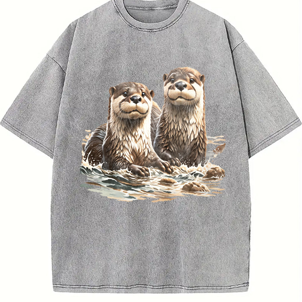 Two River Otters Wilderness 90s Vintage Washed T-Shirt product image 5