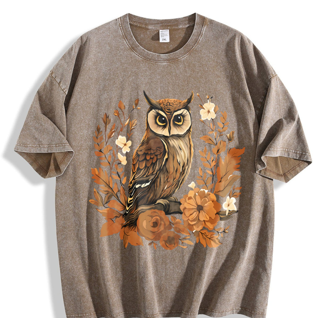 Summer Autumn Leaf Flower Owl One-piece Vintage Washed product image 3
