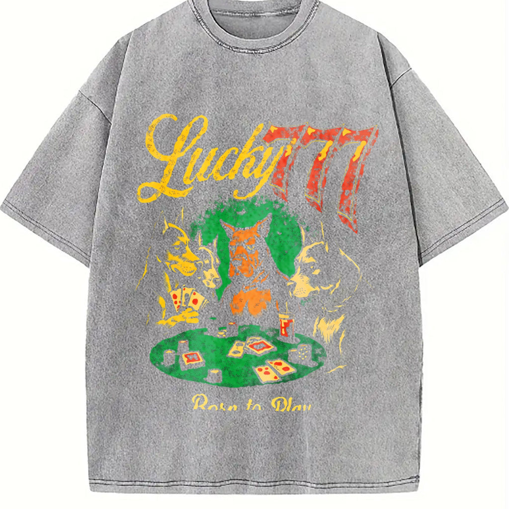 Lucky 777 Poker Dog Vintage Washed T-Shirt product image 5