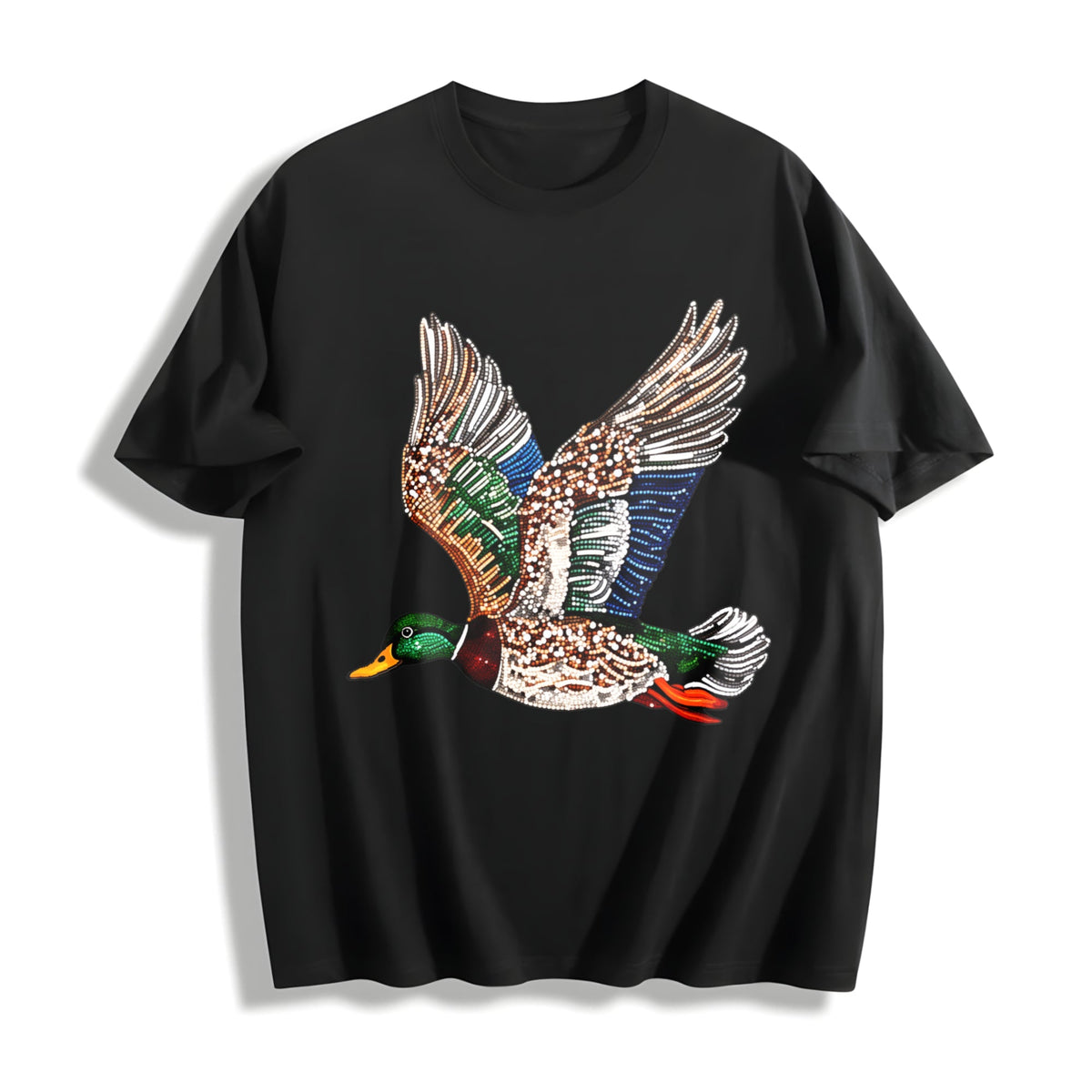 Faux Rhinestone Mallard Duck Flying : Hunting Lover Cotton product image 1