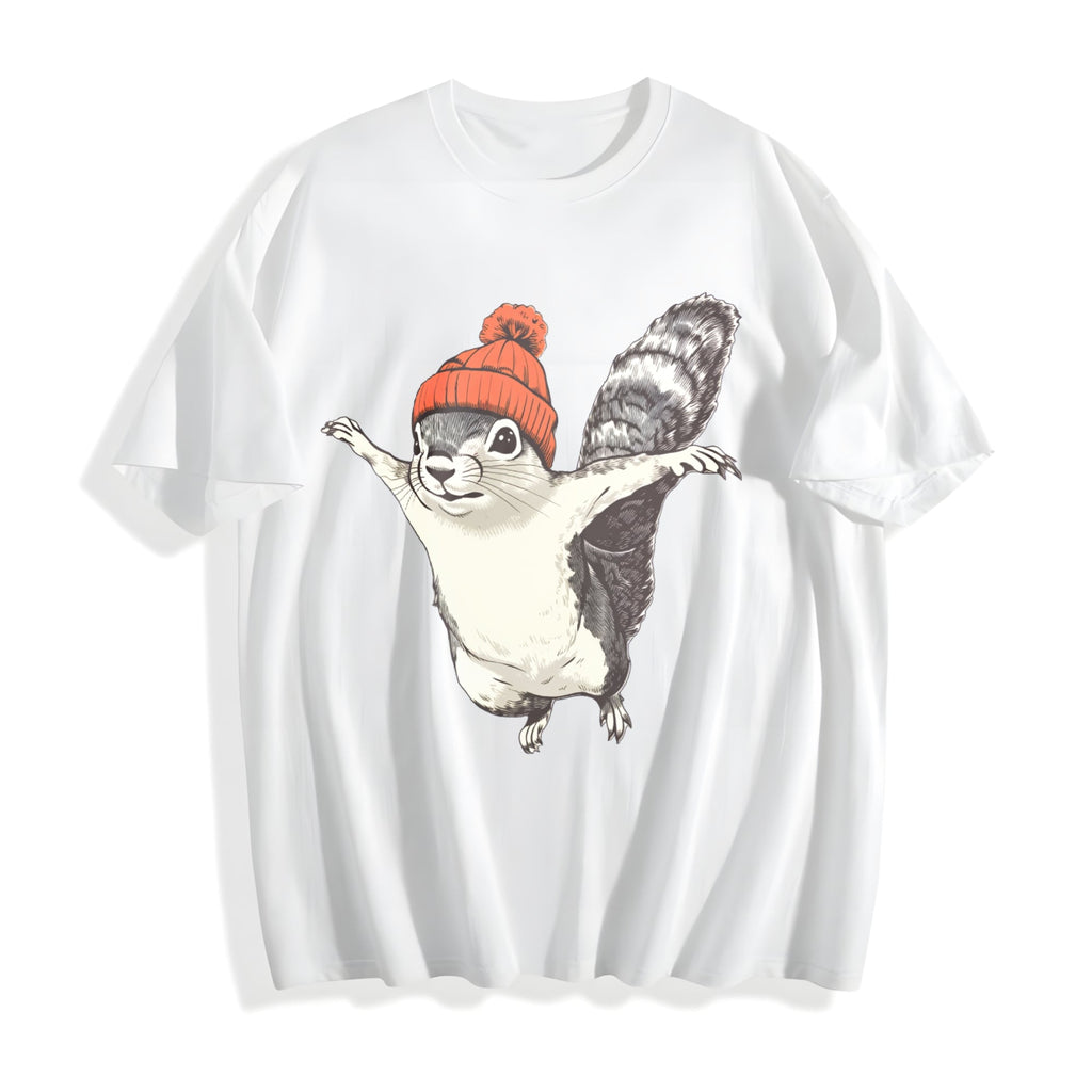 Winter Squirrel Short-sleeved With Orange Yarn Hat Cotton T-Shirt