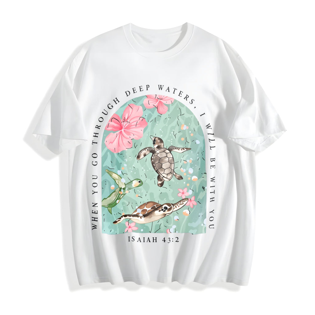 Sea Turtle & Text I Will Be With You Cotton T-Shirt product image 2
