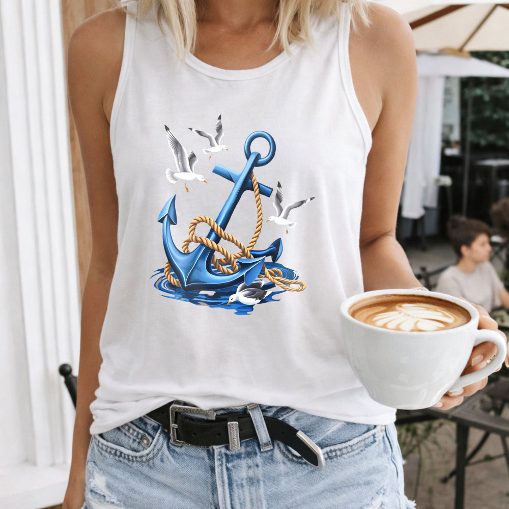 Nautical Anchor Rope and Seagulls Women's Tank Top