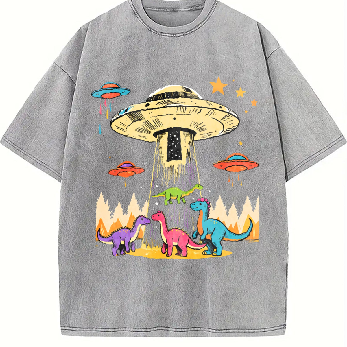 Mint Green Nostalgic Sci-fi - With UFO And Dinosaur Vintage product image 5
