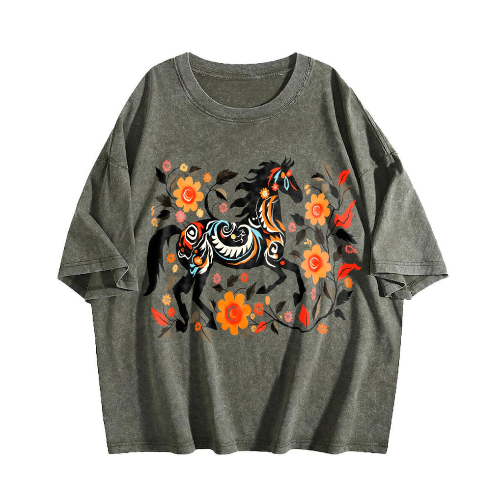 Bohemian Floral & Black Horse - -inspired Vintage Washed product image 4