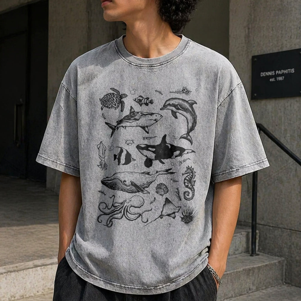 Sea Animal Tattoo Vintage Washed T-Shirt product image 5