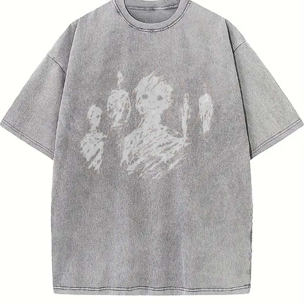 Black With Abstract Character Vintage Washed T-Shirt product image 4