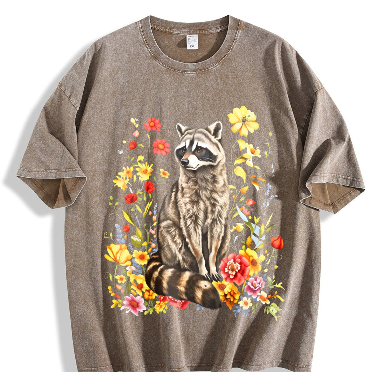 Cute Raccoon Floral Vintage Washed T-Shirt product image 3