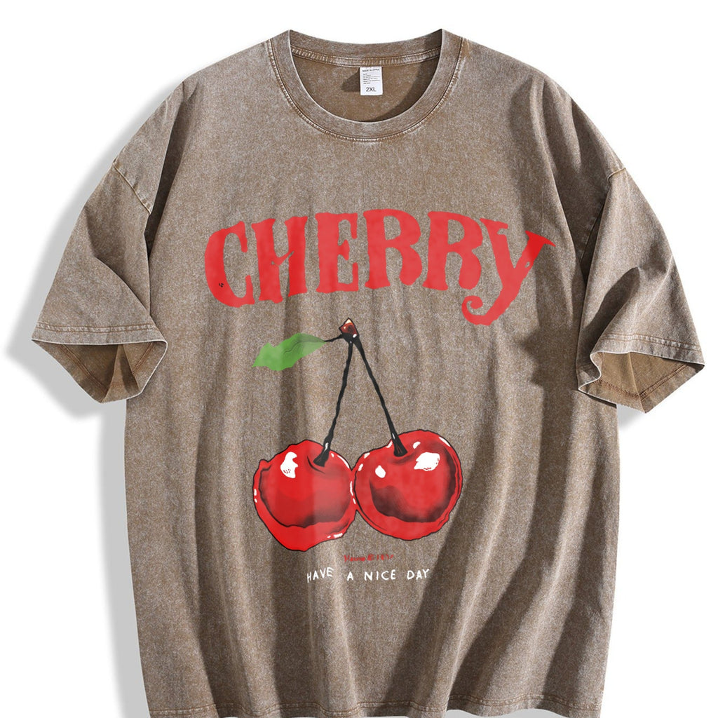 T-shirtplus Size - Pink Cherry Daily Travel Vintage Washed product image 3