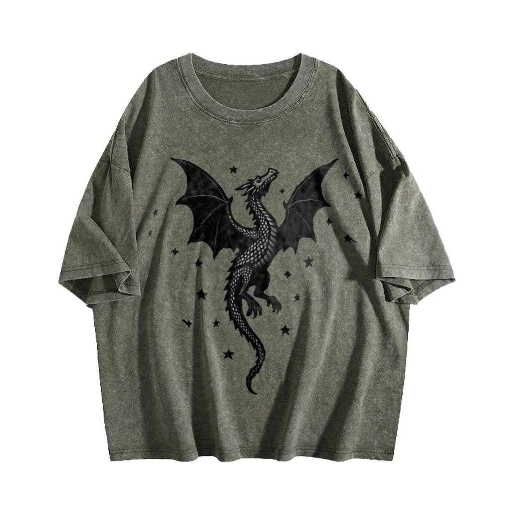 Summer A Scale-patterned Black Dragon Vintage Washed T-Shirt product image 4