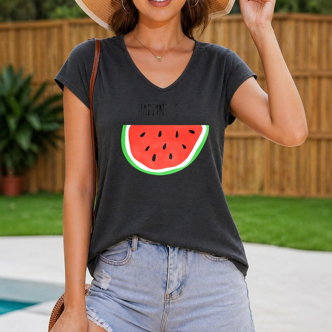 White Watermelon - Summer With Happiness Is Women's V-Neck Tank Top