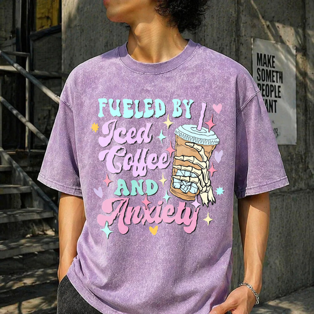 Fueled By Iced Coffee And Anxiety Funny Lover Vintage product image 6