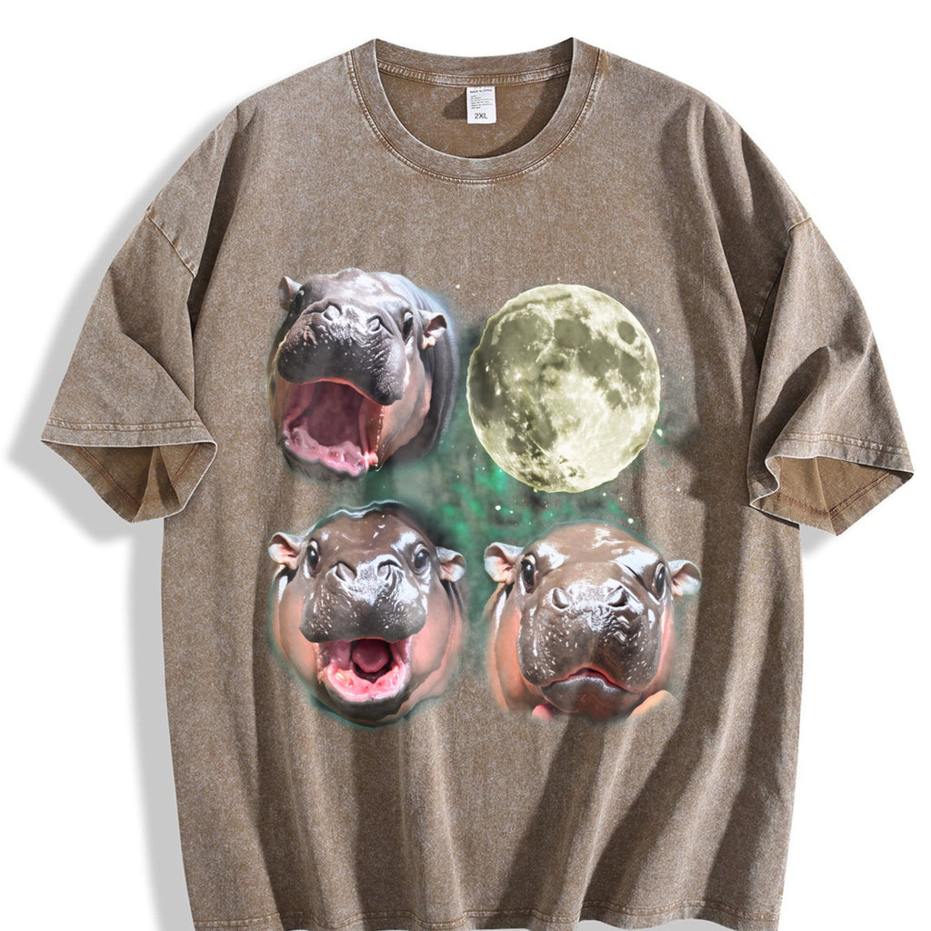 Three Moo Deng 90s Moon Vintage Washed T-Shirt product image 3