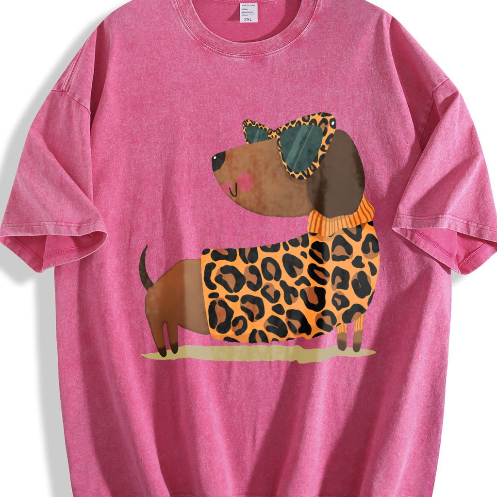 Ladies' Summer Leopard Dog Vintage Washed T-Shirt product image 7
