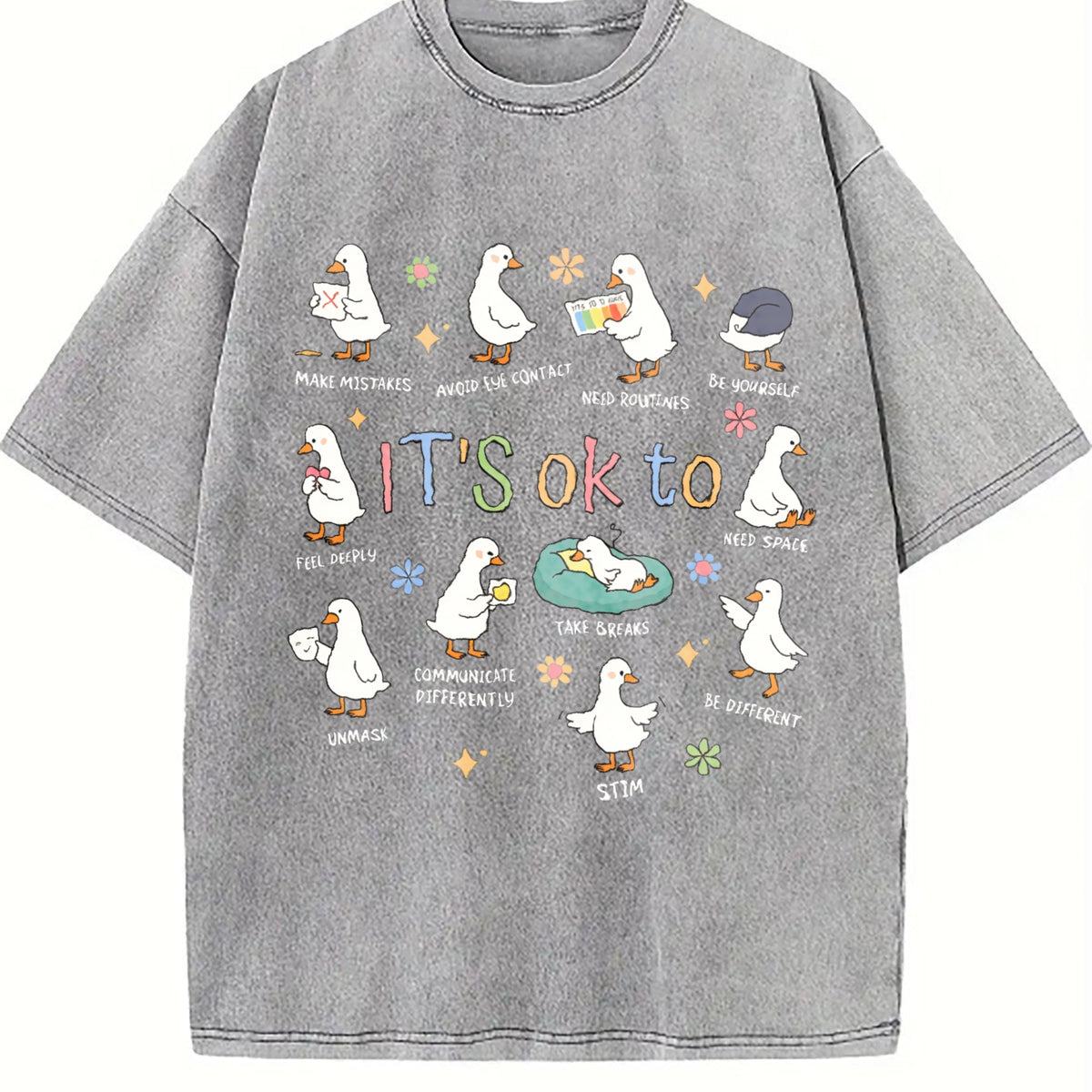 It's Ok To Be Different Autism Goose Vintage Washed T-Shirt product image 4