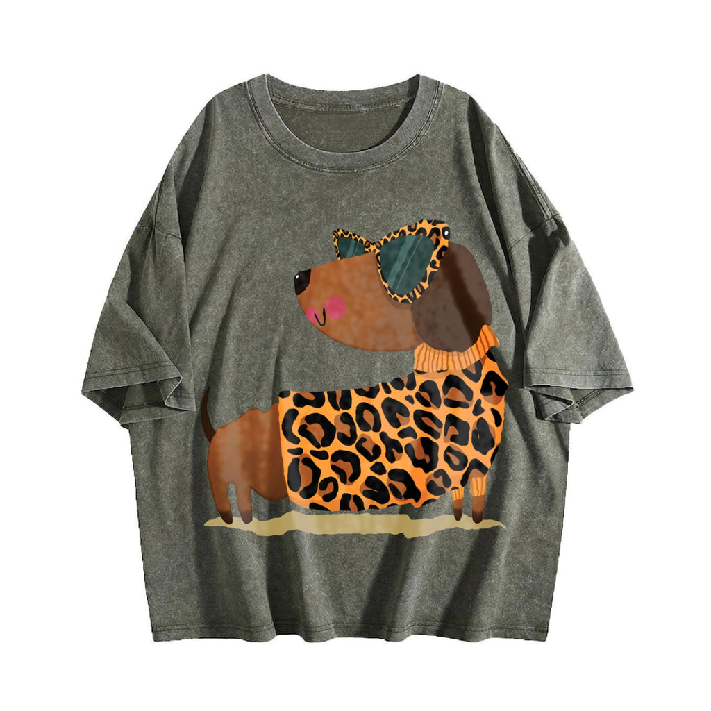 Ladies' Summer Leopard Dog Vintage Washed T-Shirt product image 4