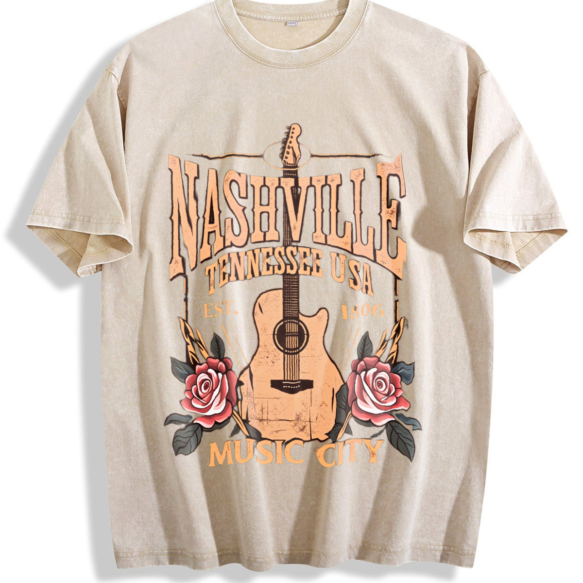 Music City - Floral Guitar Vintage Washed T-Shirt product image 1