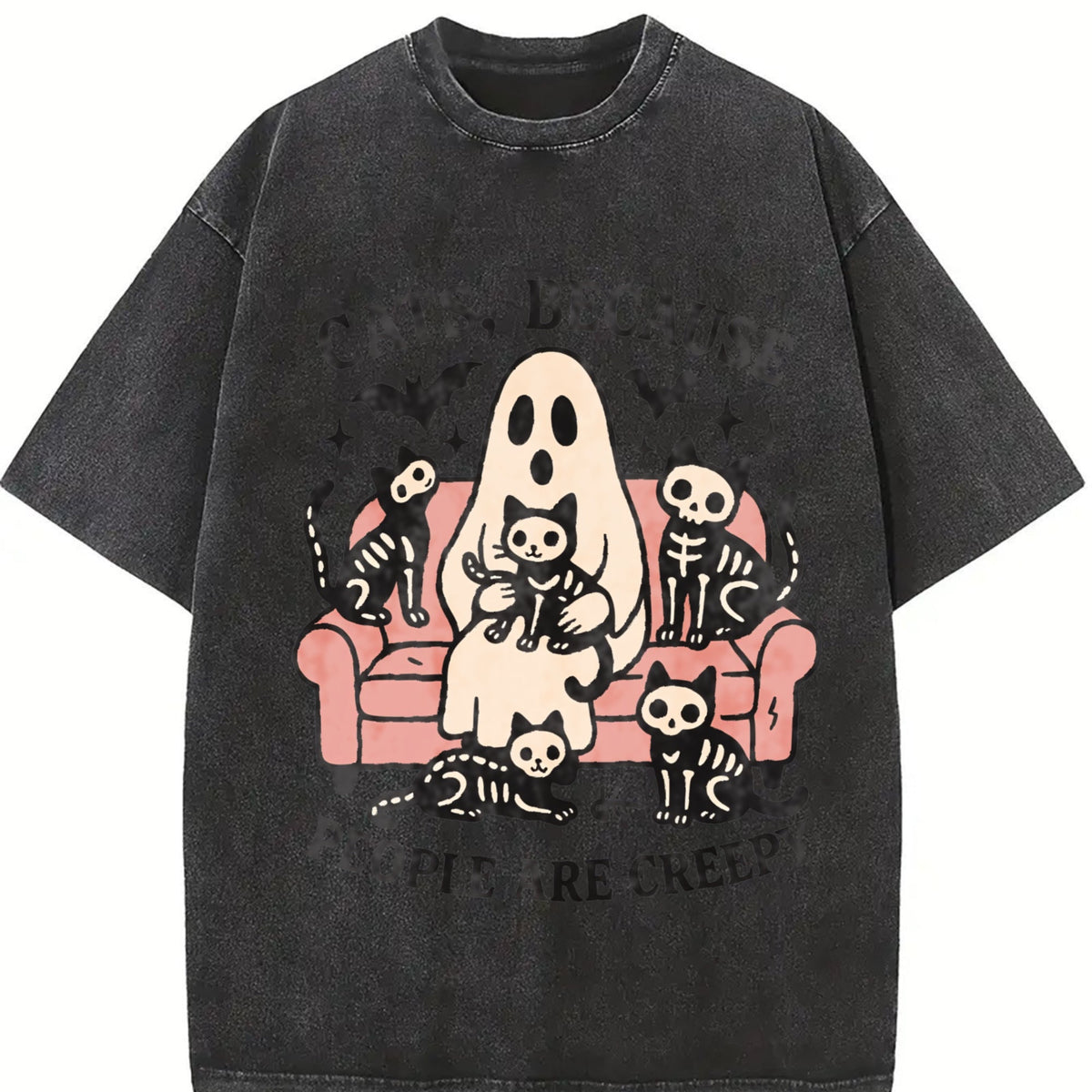 Summer Cats Sofa Skull Cat Vintage Washed T-Shirt product image 2