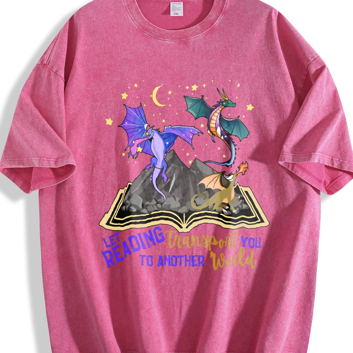 Let Reading Transport You Dragon Book Vintage Washed T-Shirt product image 7