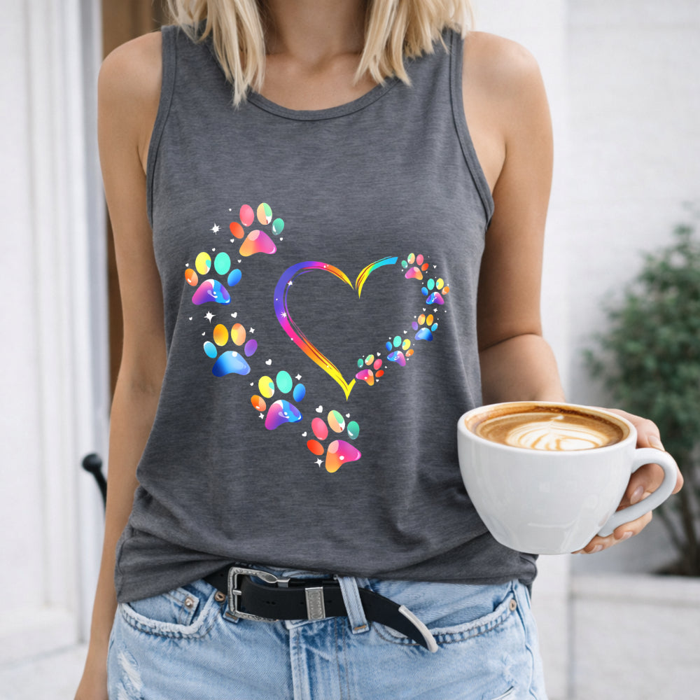 Pet Day Theme Colorful Heart & Paw Women's Tank Top