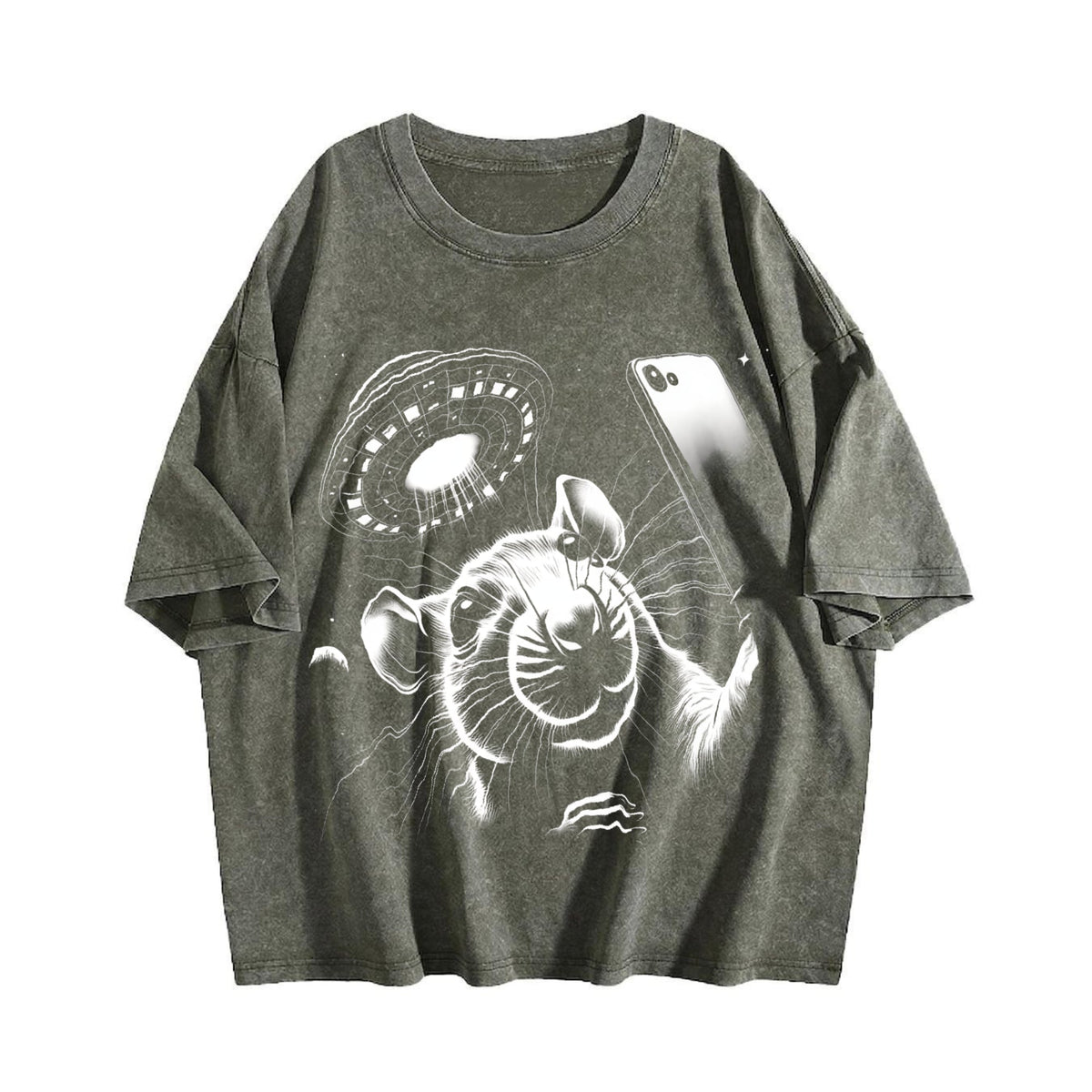 Rat Selfie With UFO 90s Vintage Washed T-Shirt product image 4