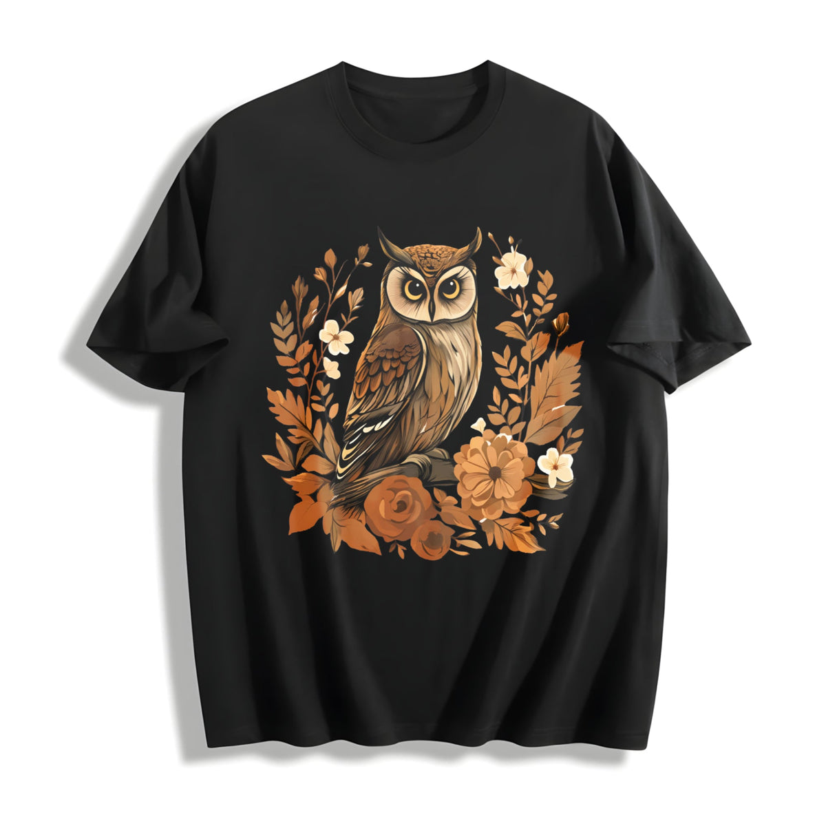 Summer Autumn Leaf Flower Owl One-piece Cotton T-Shirt product image 1