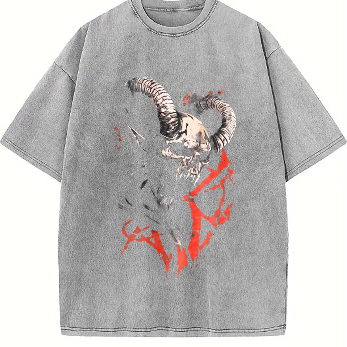 Ram Skull with Red Accents Vintage Washed T-Shirt product image 4