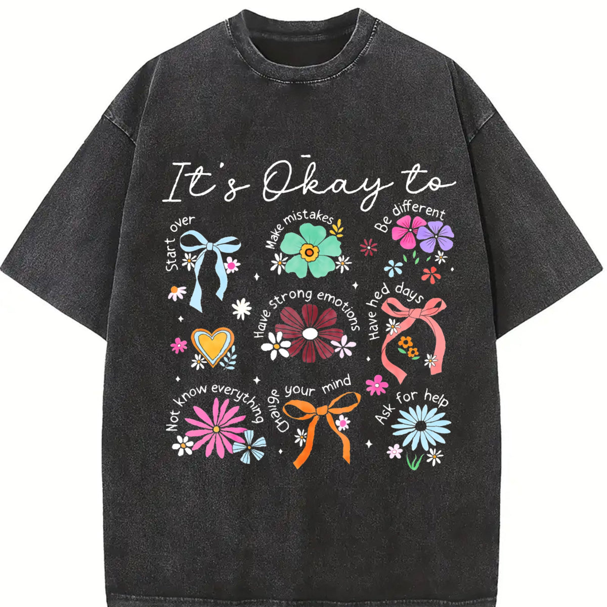 It's Okay To Boho Floral Vintage Washed T-Shirt product image 2