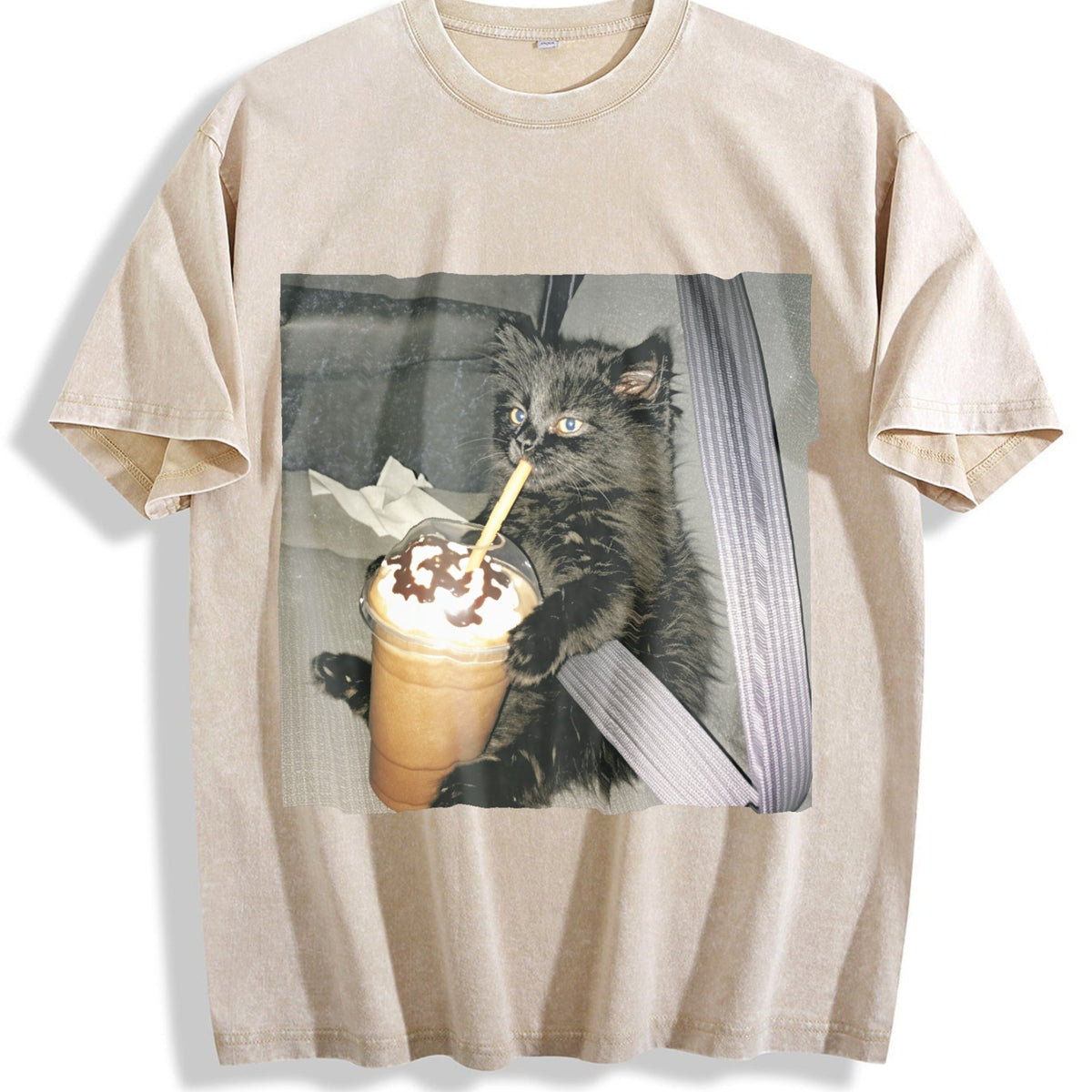 Cat Coffee Cup In The Car Vintage Washed T-Shirt