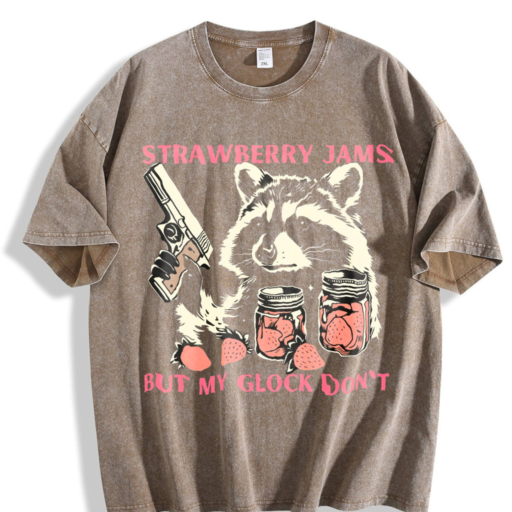 Funny Cute Raccoon With Strawberry Jams And Pewpew Vintage product image 3