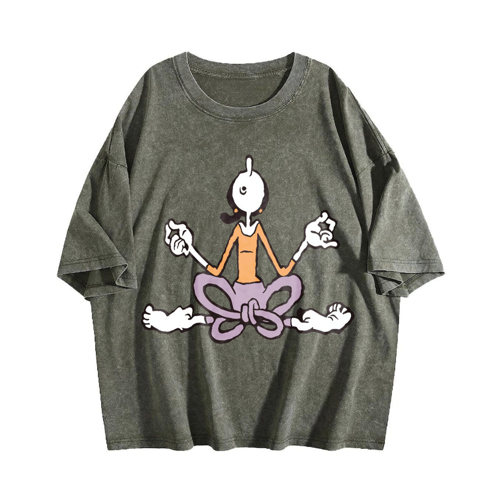 Cartoon Yoga Meditating Vintage Washed T-Shirt product image 4