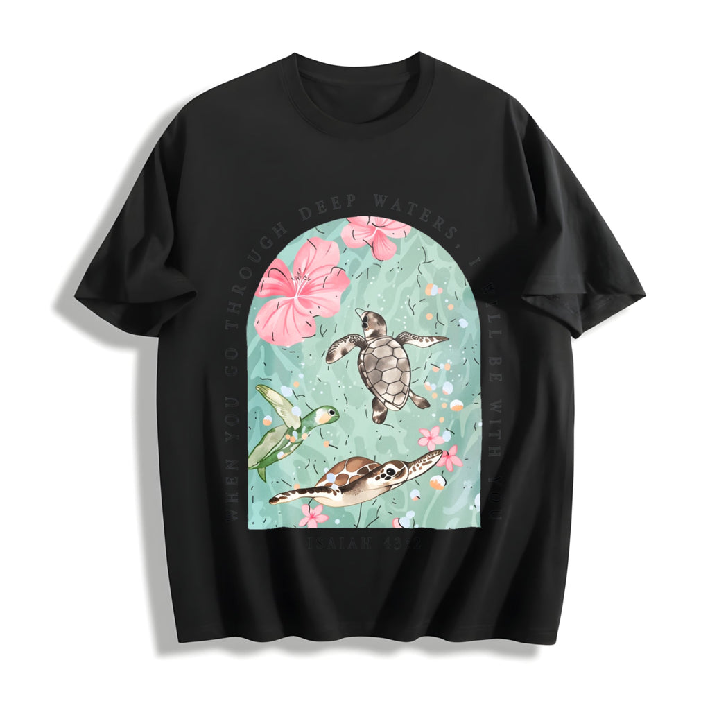 Sea Turtle & Text I Will Be With You Cotton T-Shirt product image 1