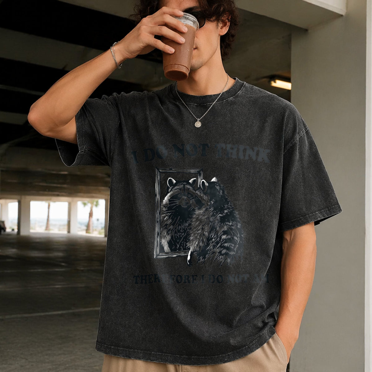 I Do Not Think Raccoon Funny Vintage Washed T-Shirt product image 2