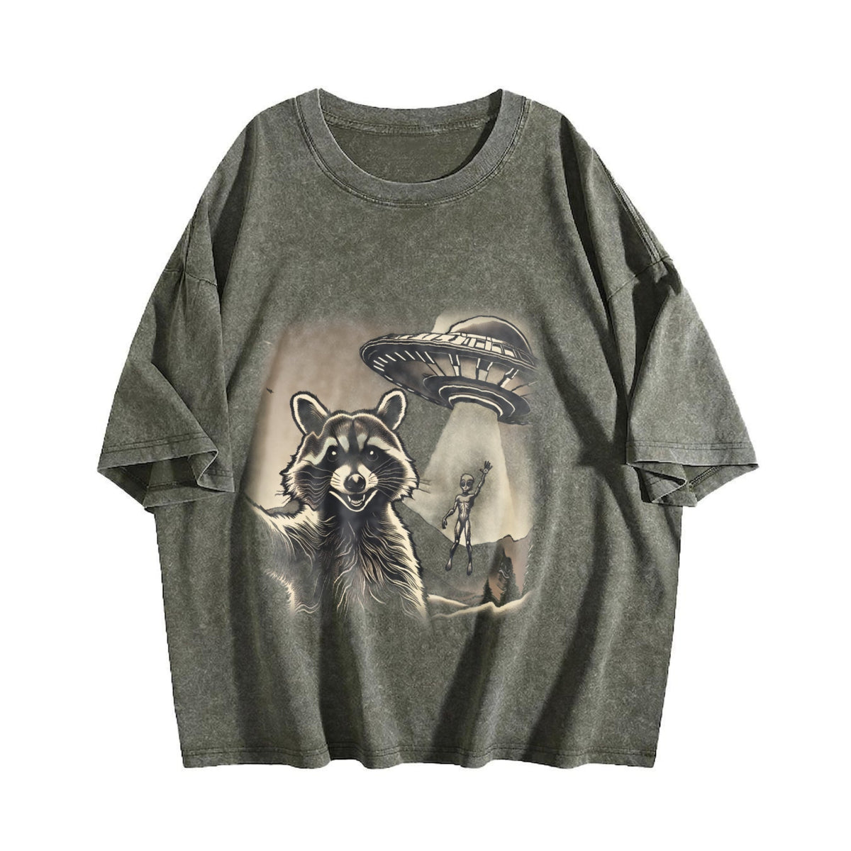 Raccoon UFO Selfie 90s Vintage Washed T-Shirt product image 4