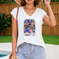 American Flag Hair Bow Glasses Momlife Women's V-Neck Tank Top