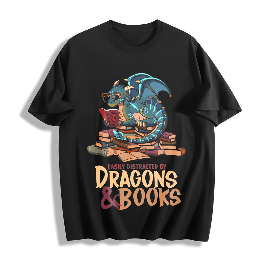 Blue Dragon Buried In Books Letter Cotton T-Shirt product image 1