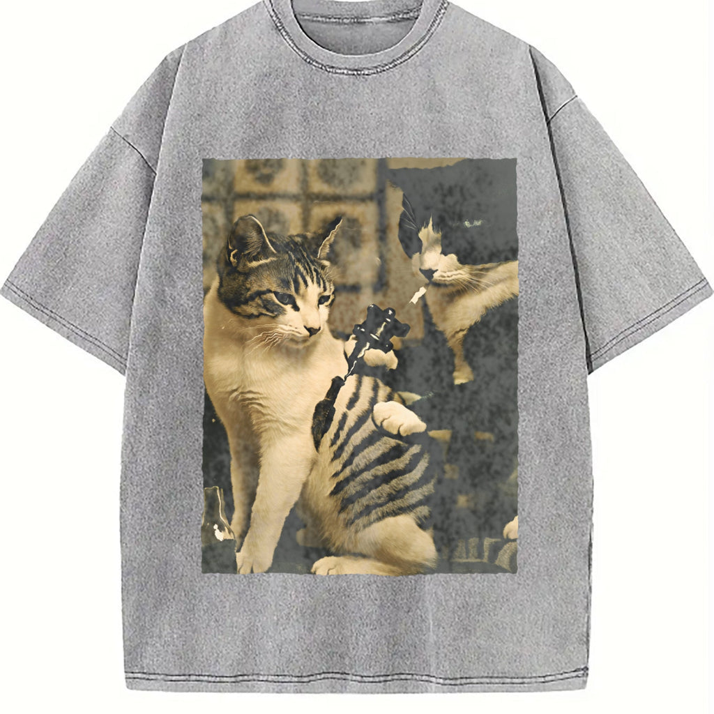 Cat Tattoo Artist at Work Vintage Washed T-Shirt product image 4
