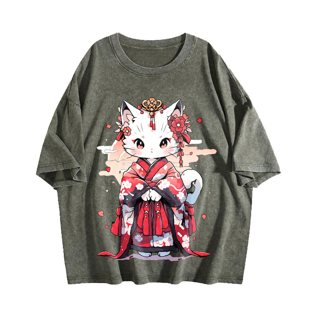 Animal Series : Cat In A Kimono Vintage Washed T-Shirt product image 4