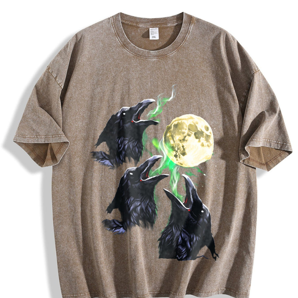 Raven Howling To Moon 90s Vintage Washed T-Shirt product image 3